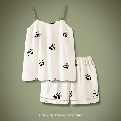 2023夏季新款吊带短裙睡衣女小香风薄款熊猫卡通高级感