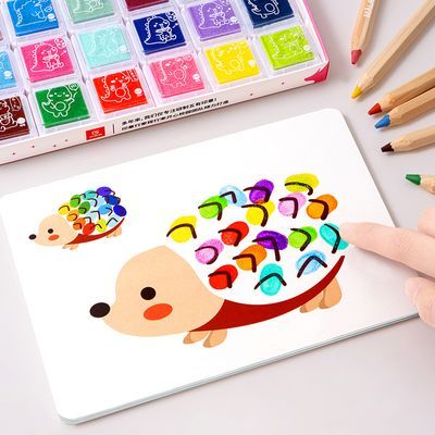 儿童手指画画本涂鸦创意宝宝指印点画颜料无毒幼儿园画卡印泥涂色