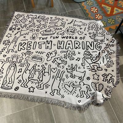 黑白涂鸦大师 凯斯哈林 Keith haring个性运动卡通毯沙发毯多用毯