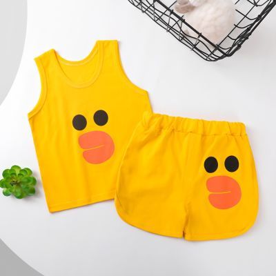 大嘴黄鸭婴儿短袖套装夏季纯棉透气短袖宝宝衣服儿童薄款两件套