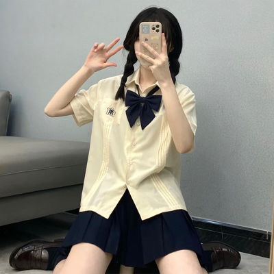 小岚中风琴褶jk衬衫女夏季学院风日系短袖衬衣jk制服套装学生