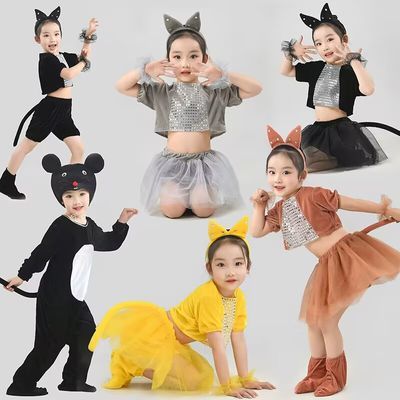 六一热搜小猫演出服女童套头舞会序列灯短上衣动物舞台表演服新经