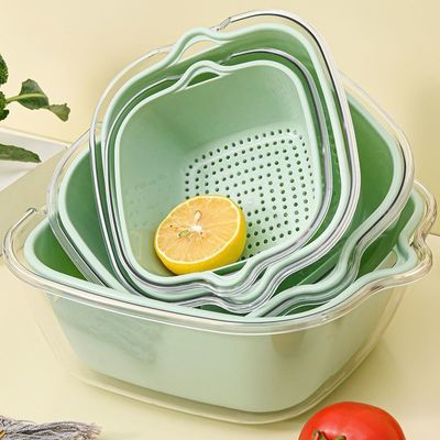 双层透明沥水篮洗菜盆厨房多功能洗菜篮子家用果蔬滤水篮子水果盘
