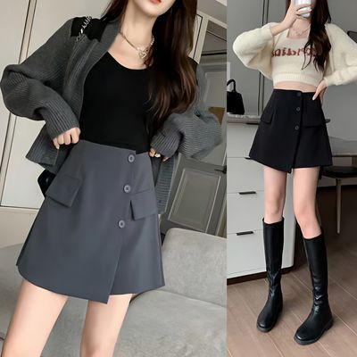 a字西装半身裙裤女2025春夏新款显瘦高腰百搭不规则阔腿短裤裙子