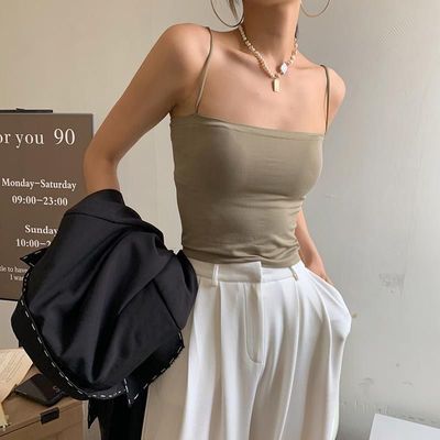 夏季辣妹纯色吊带带胸垫背心打底抹胸上衣外穿美背显瘦女细肩带女