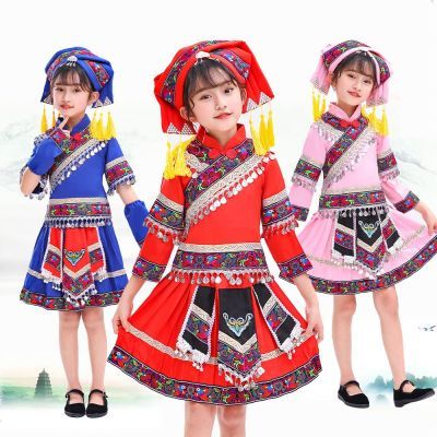 新款六一苗族儿童壮族三月三表演套装服装彝族土家族舞蹈演出服饰