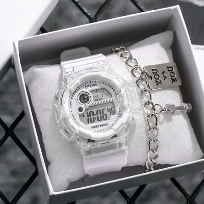 独角兽手表女款学生党初高中生冰川白色少女ins高颜值运动电子表