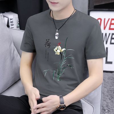 高档短款 韩版男士印花短袖T恤潮牌潮流丝光体恤凉感半袖上衣