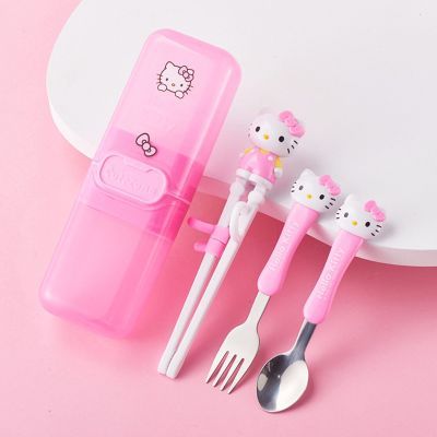 Hello Kitty凯蒂猫儿童筷叉勺子三件家用辅助训练筷3岁4一段6二段