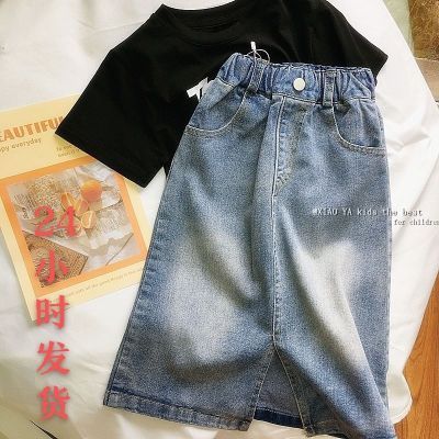 女孩半身裙中长裙大童女童牛仔裙儿童半身裙长款学生版小孩牛仔裙