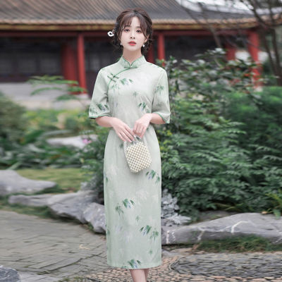 旗袍倒大袖2023夏季新款年轻款新中式国风素雅连衣裙日常遮肉