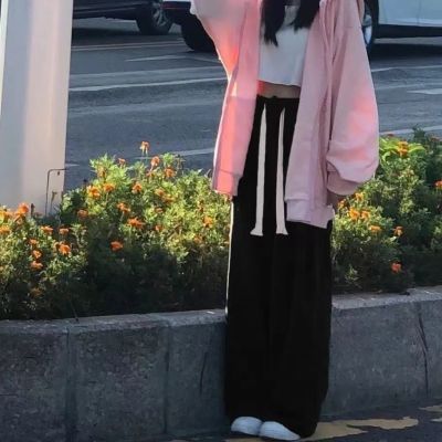 抽绳vibe风阔腿裤女学生2024年新款高腰垂感直筒慵懒小个子休闲裤