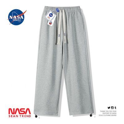 NASA联名灰色运动男秋冬简约百搭潮牌直筒休闲裤宽松阔腿抽绳