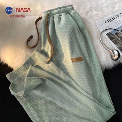 NASA冰丝直筒裤男夏薄款潮牌高级感阔腿裤子男夏季宽松休闲长裤
