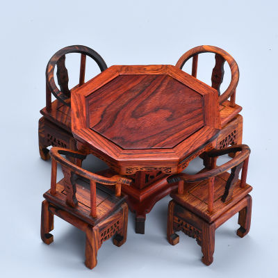 清仓大红酸枝正方形八仙桌五件套八角椅子微型家居工艺摆件
