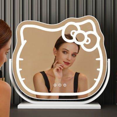 网红猫咪台式led化妆镜桌面带灯补光充电梳妆镜美妆家用卧室镜子