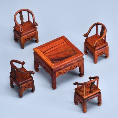 特价大红酸枝八仙桌五件套八角桌子微型中式红木家具系列工艺礼品