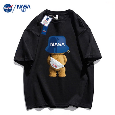NASA MJ联名小熊纯棉男短袖T恤衫圆领情侣装男女同款青年半袖体恤