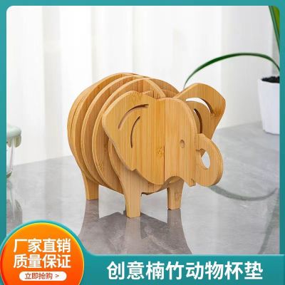 竹制餐垫动物隔热垫套装创意摆件大小防水防霉餐桌垫家用碗垫杯垫