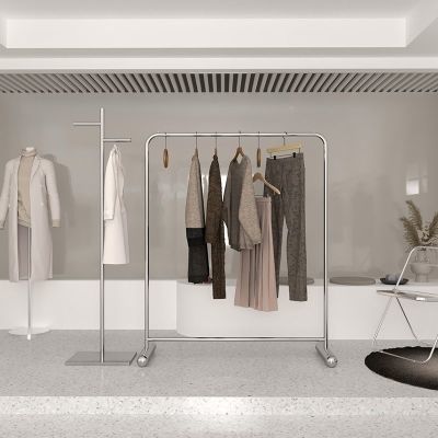 服装店不锈钢拉丝银落地挂衣架ins风女装衣服中岛架展示架落地架