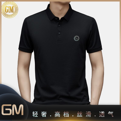 【GM】男装夏季桑蚕丝T恤男士高档短袖休闲个性polo衫
