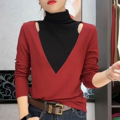 打底衫女t恤2025春秋新款洋气露肩高领长袖韩版时尚百搭显瘦上衣