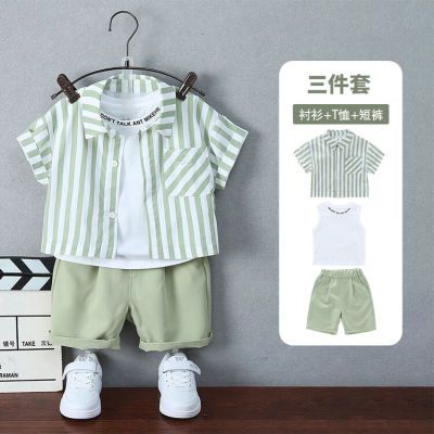 【高品质】男童夏装衬衫套装2024新款洋气儿童夏季酷帅宝宝三