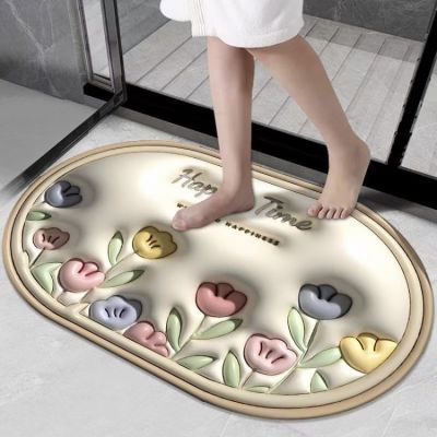 新3d地垫硅藻泥浴室地垫免洗膨胀椭圆形浴室吸水速干卡通图案地毯
