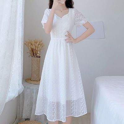 森系超仙白色连衣裙女夏2023年新款法式初恋仙女裙打底显瘦长