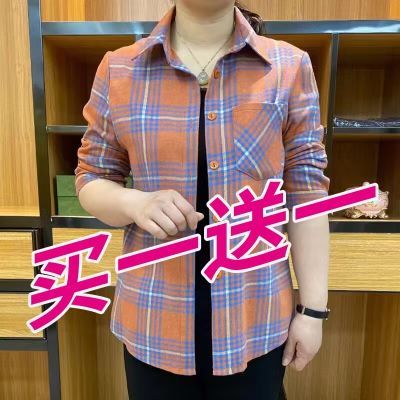 中年妈妈装早秋百搭格子衬衫女长袖格子衬衣宽松减龄上衣薄款外套