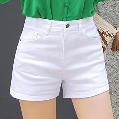 白色牛仔短裤女2024年新款夏季薄款高腰弹力直筒裤子