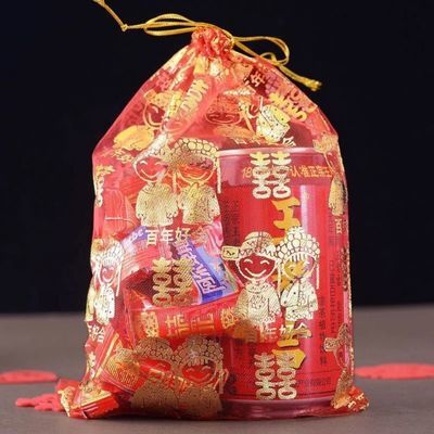 10-100个喜糖袋喜糖袋子婚庆用品百年好合糖果纱袋糖果袋红色袋子