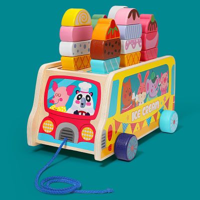 过家家玩具拖车儿童益智木制玩具屋拖拉形状颜色认知配对冰淇淋车
