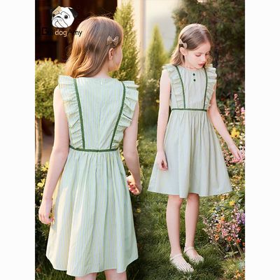 女童绿色条纹连衣裙2023夏季新款洋气儿童无袖公主裙女孩清新