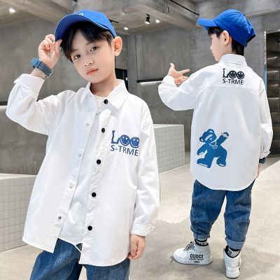 男童春秋装长袖纯棉衬衫2026新款儿童白衬衣宝宝休闲上衣男孩洋气