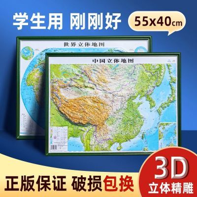 3D凹凸地形图中国和世界立体地图地貌模型学生地理学习地图2021版