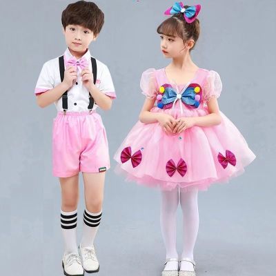 六一儿童演出服粉色蓬蓬纱裙舞蹈服幼儿园男女可爱娃合唱表演服装