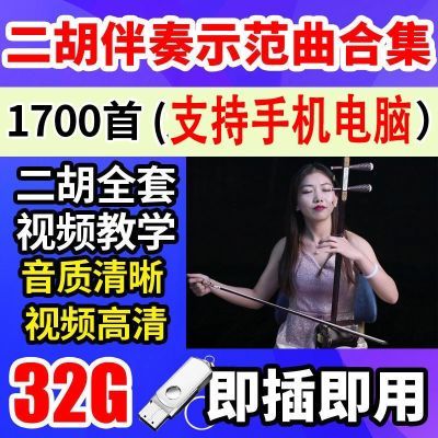 二胡伴奏示范曲合集大全U盘优盘附带二胡入门教程32G名曲伴奏