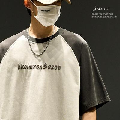 百亿补贴：SZON短袖男士夏季ins潮流拼接字母宽松衣服男重磅纯棉日系半袖t恤 50.7元