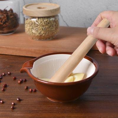 中式陶瓷研磨碗厨房捣蒜臼手动研磨器家用芝麻钓鱼研磨钵宝宝辅食