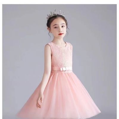 女童公主裙礼服表演服新款儿童中大童主持人演出粉色蓬蓬连衣纱裙