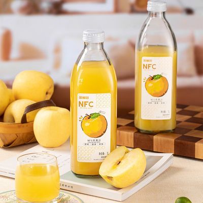 新鲜苹果汁现榨NFC鲜果汁100%维纳斯苹果汁1升玻璃瓶包装