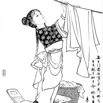 刘公华200张仕女工笔画白描人物,高清打印纸质底稿(带字介意慎拍)