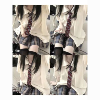 日系学院风jk衬衫制服甜美女学生新基础款娃娃领衬衣格裙俩件套