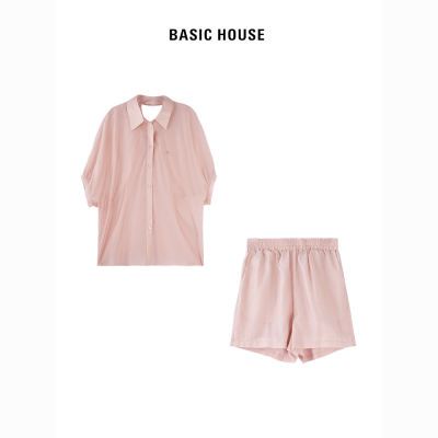 Basic House/百家好薄款短袖运动女外穿感2023夏季短裤两件套套装