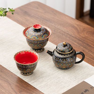 珐琅彩复古茶壶敦煌盖碗单个茶杯高档中国风茶具家用仿古功夫茶具