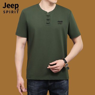 Jeep吉普短袖t恤夏季男款2024新款宽松盘扣体恤衫中国风
