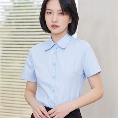 夏季衬衫女装【高棉方领明扣】正装短袖衬衫女韩版工作服白衬衣