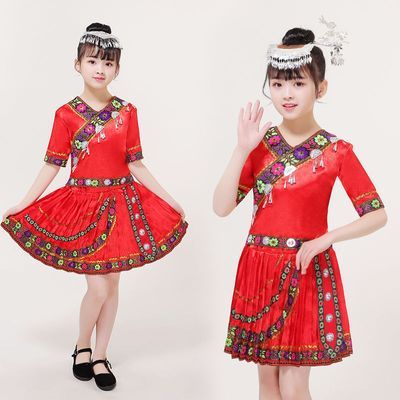 六一儿童节壮族服装云南侗族彝族苗族舞蹈表演服少数民族服装女童