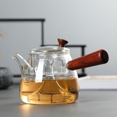 玻璃耐热茶具侧把蒸茶器煮茶壶加厚木把玻璃壶可明火电陶炉